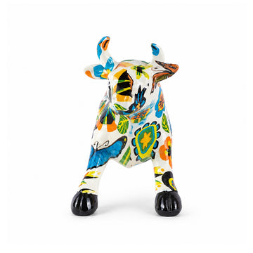 The Writershub Hand-Painted Floral Cow Figurine Showpiece – Multicolour Resin Décor