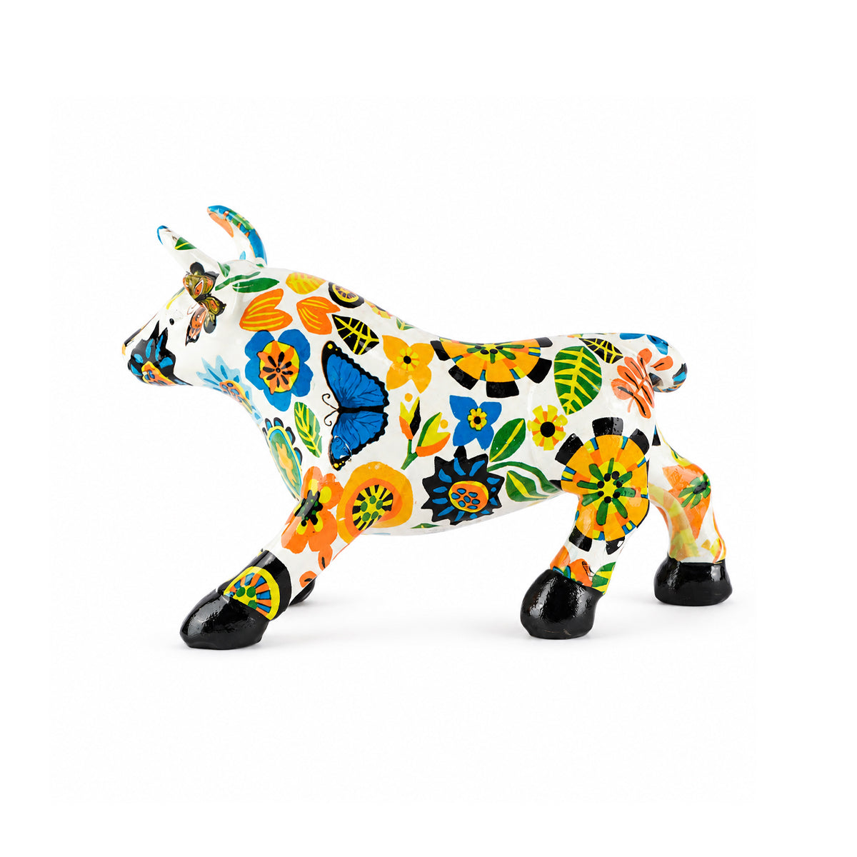 The Writershub Hand-Painted Floral Cow Figurine Showpiece – Multicolour Resin Décor