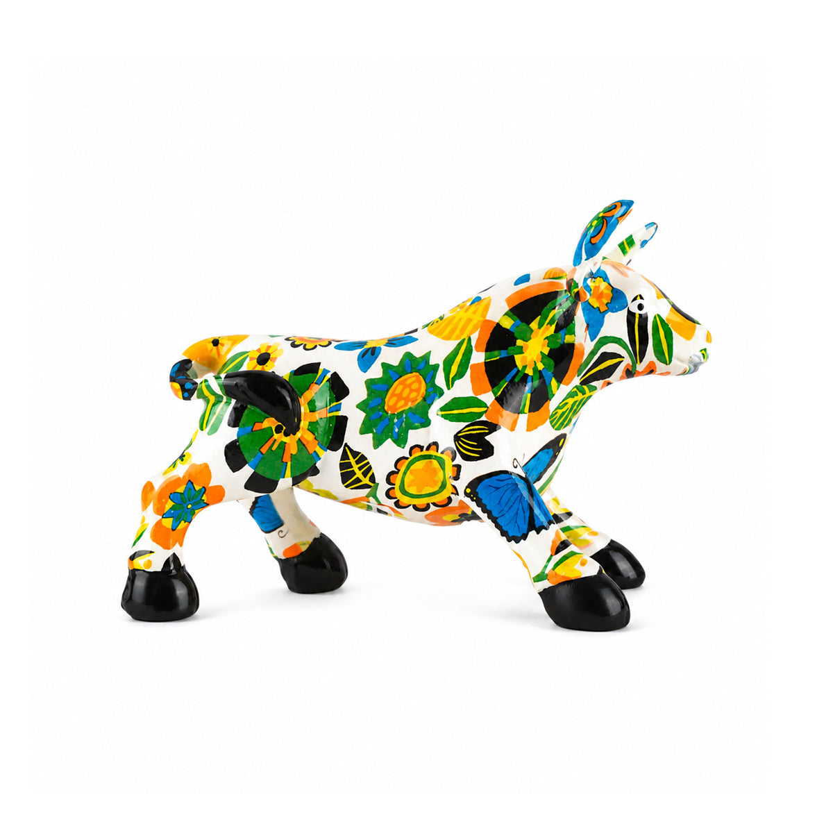 The Writershub Hand-Painted Floral Cow Figurine Showpiece – Multicolour Resin Décor