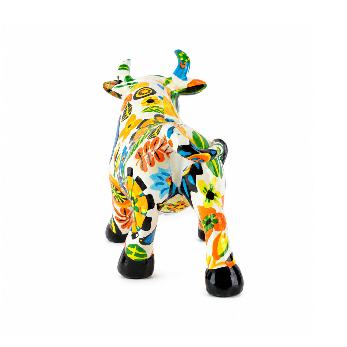 The Writershub Hand-Painted Floral Cow Figurine Showpiece – Multicolour Resin Décor
