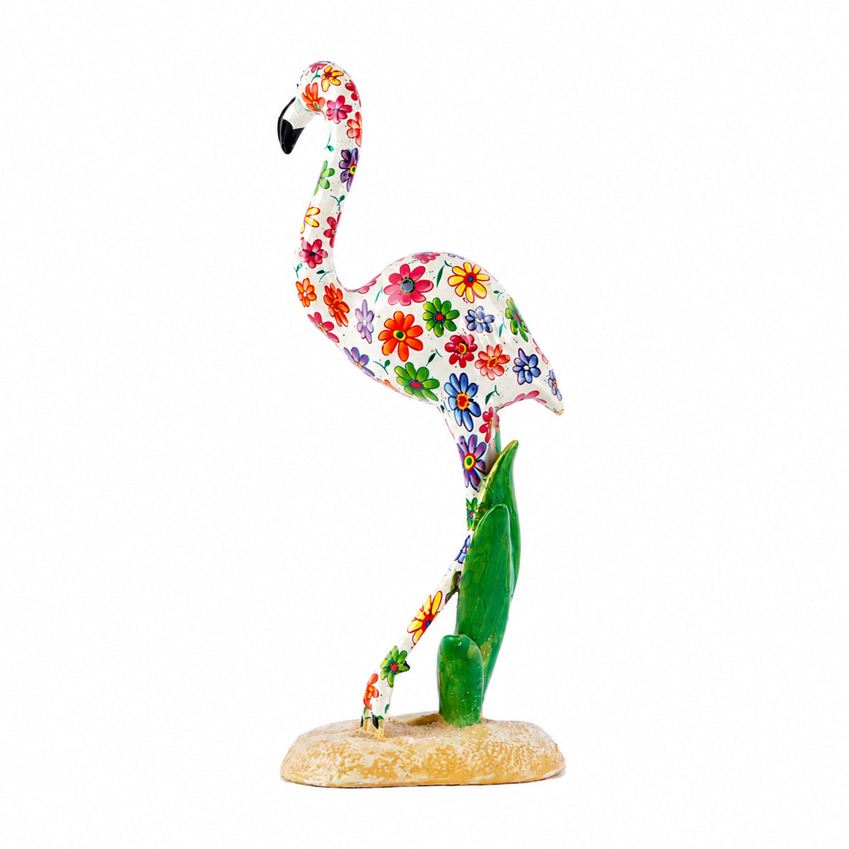 Flamingo Figurine with Floral Pattern – Polyresin Multicolour Tabletop Showpiece
