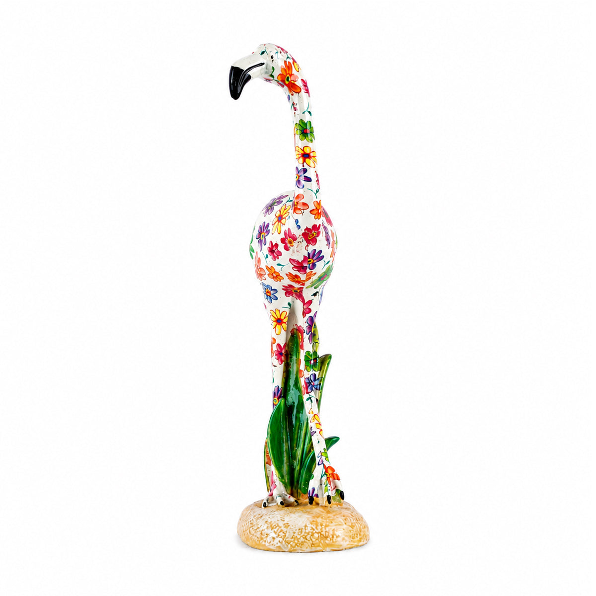 Flamingo Figurine with Floral Pattern – Polyresin Multicolour Tabletop Showpiece
