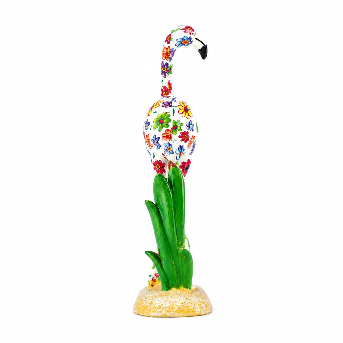 Flamingo Figurine with Floral Pattern – Polyresin Multicolour Tabletop Showpiece