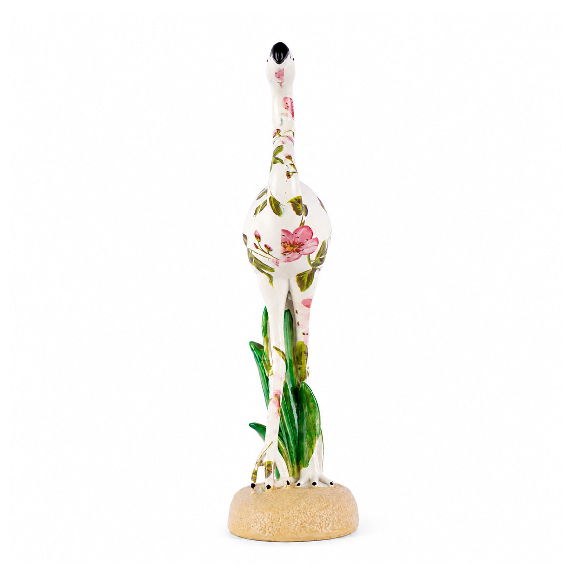 Flamingo Figurine with Floral Pattern – White Polyresin Tabletop Showpiece