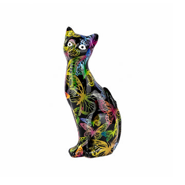 The Writershub Minnie Cat Figurine with Butterfly Design – Black Resin Showpiece