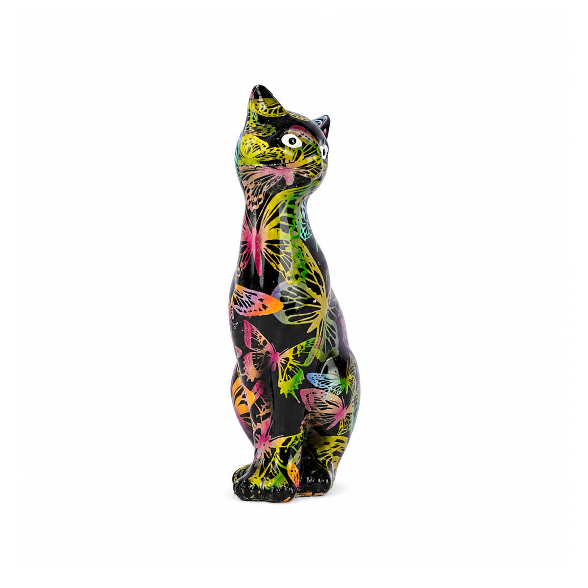 The Writershub Minnie Cat Figurine with Butterfly Design – Black Resin Showpiece
