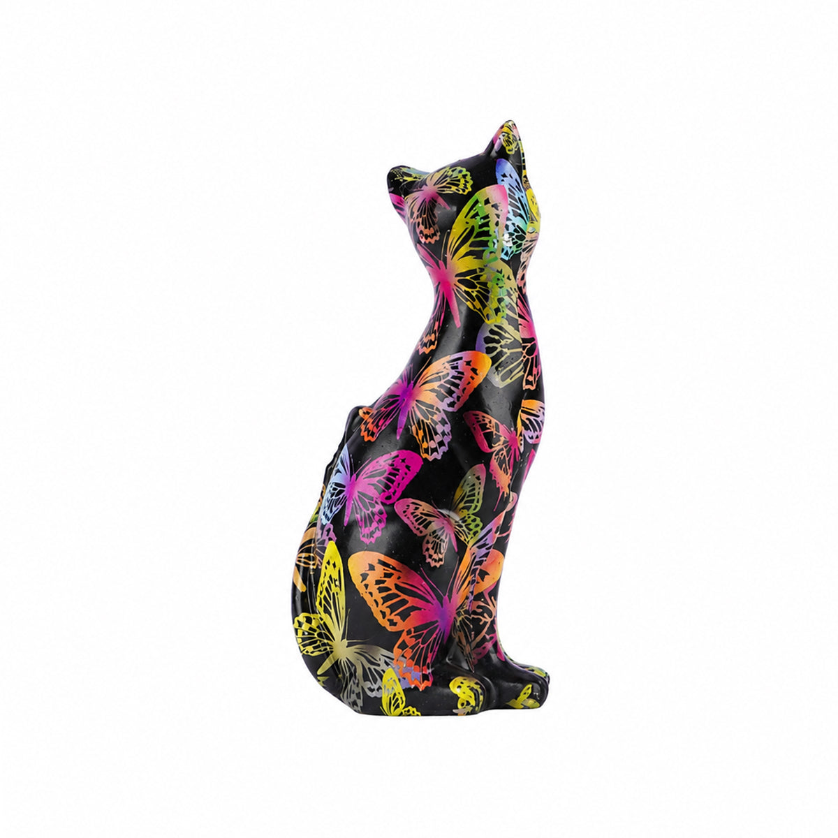 The Writershub Minnie Cat Figurine with Butterfly Design – Black Resin Showpiece