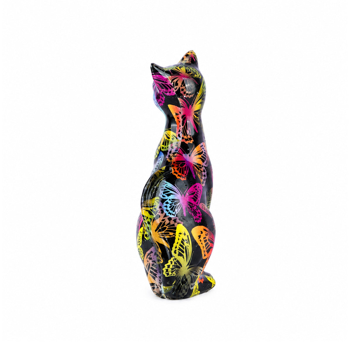 The Writershub Minnie Cat Figurine with Butterfly Design – Black Resin Showpiece