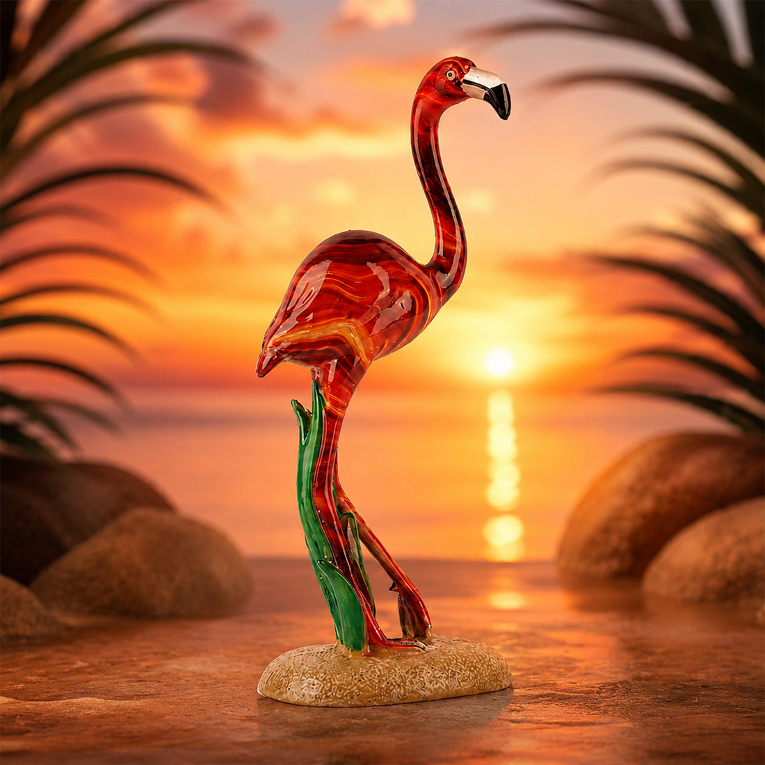 Glossy Red Mini Flamingo Statue – Polyresin Decorative Showpiece