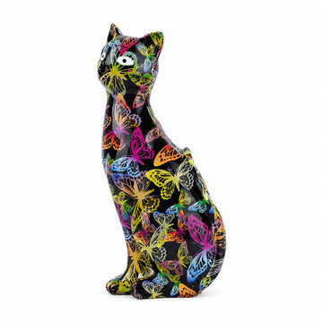 The Writershub Cat Figurine with Butterfly Design – Black Resin Showpiece