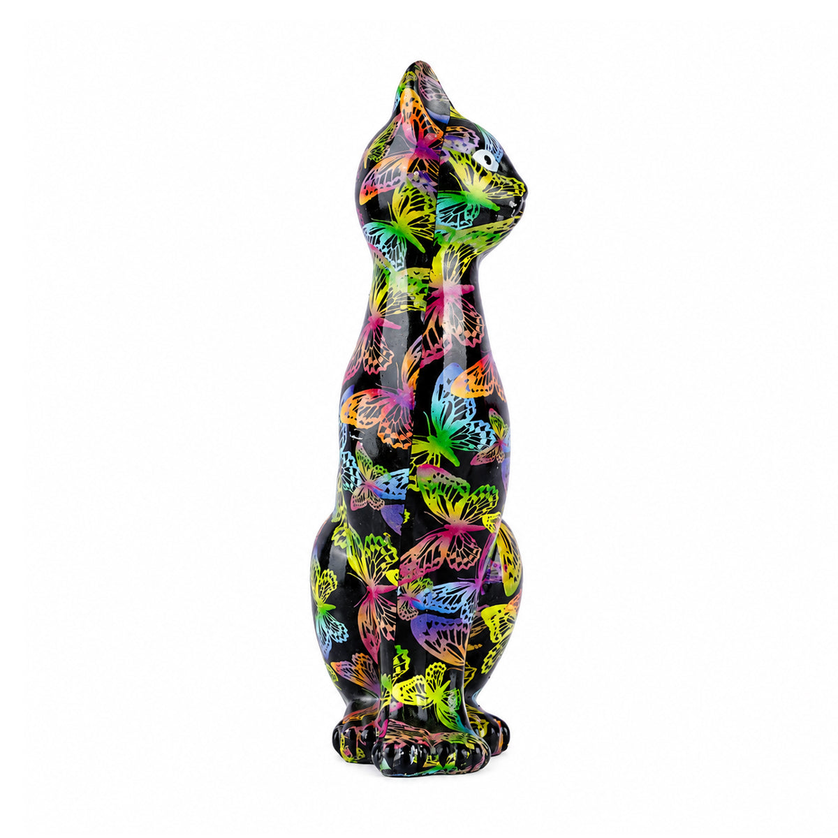 The Writershub Cat Figurine with Butterfly Design – Black Resin Showpiece