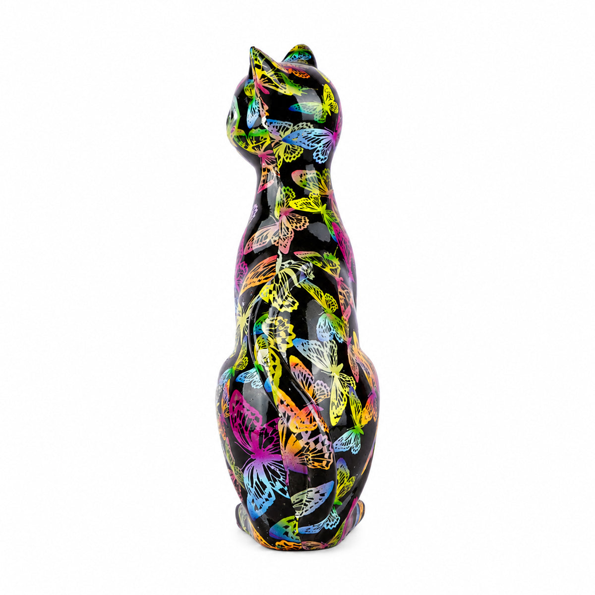The Writershub Cat Figurine with Butterfly Design – Black Resin Showpiece