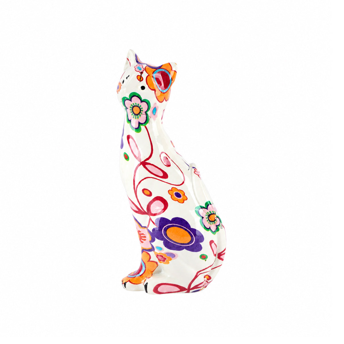 The Writershub Floral White Cat Figurine – Hand-Painted Polyresin Décor