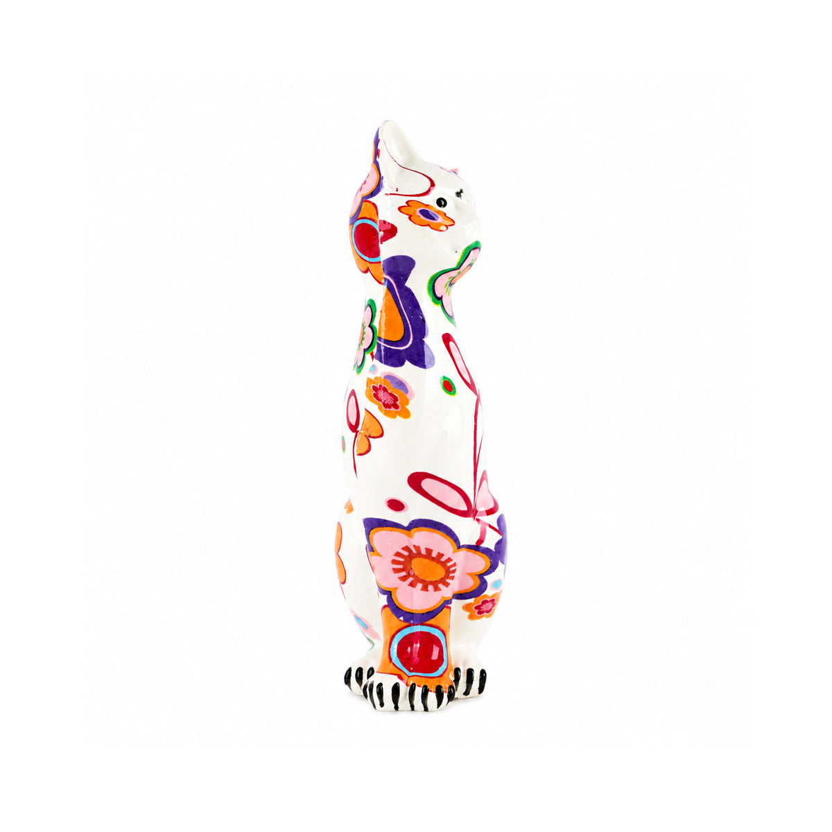 The Writershub Floral White Cat Figurine – Hand-Painted Polyresin Décor
