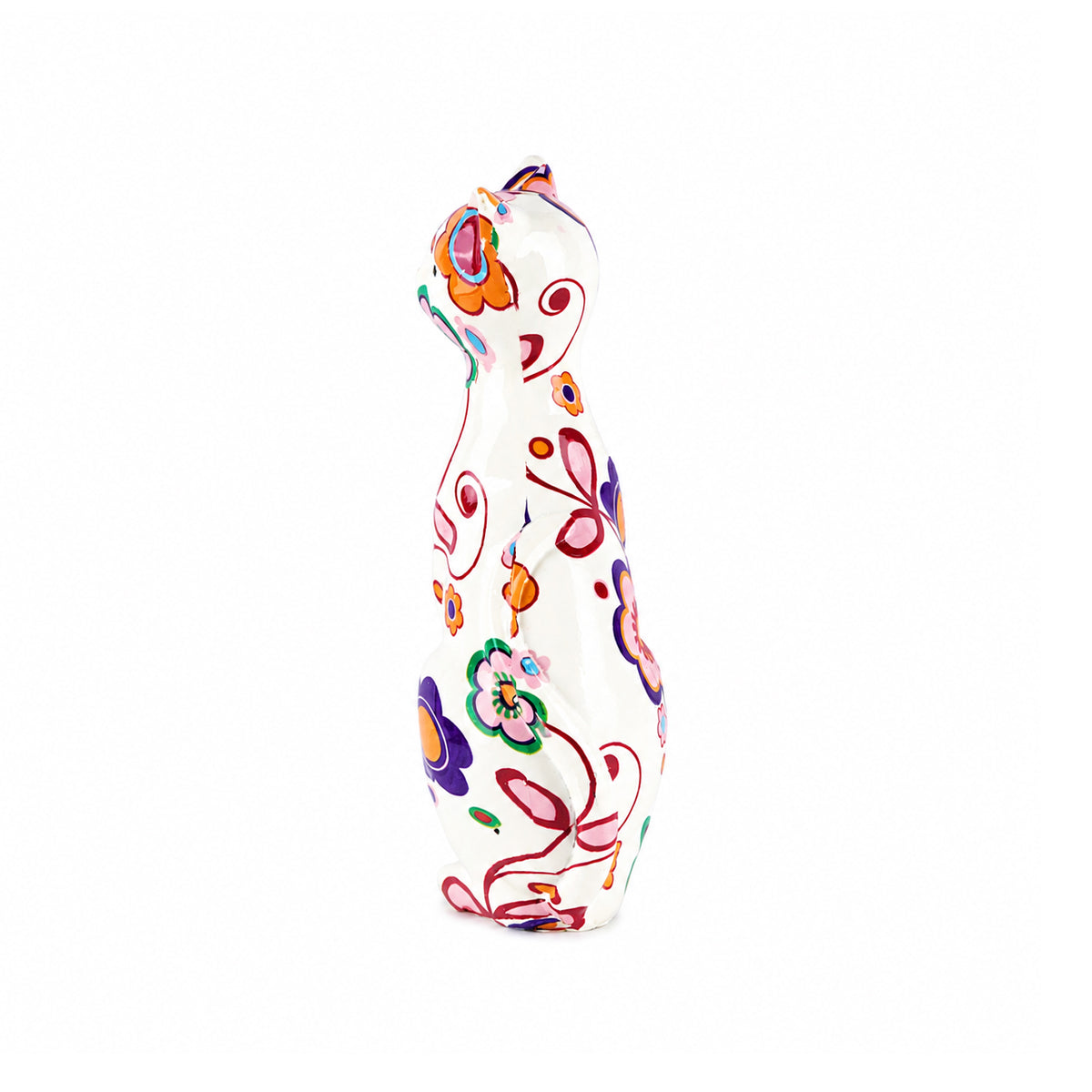 The Writershub Floral White Cat Figurine – Hand-Painted Polyresin Décor