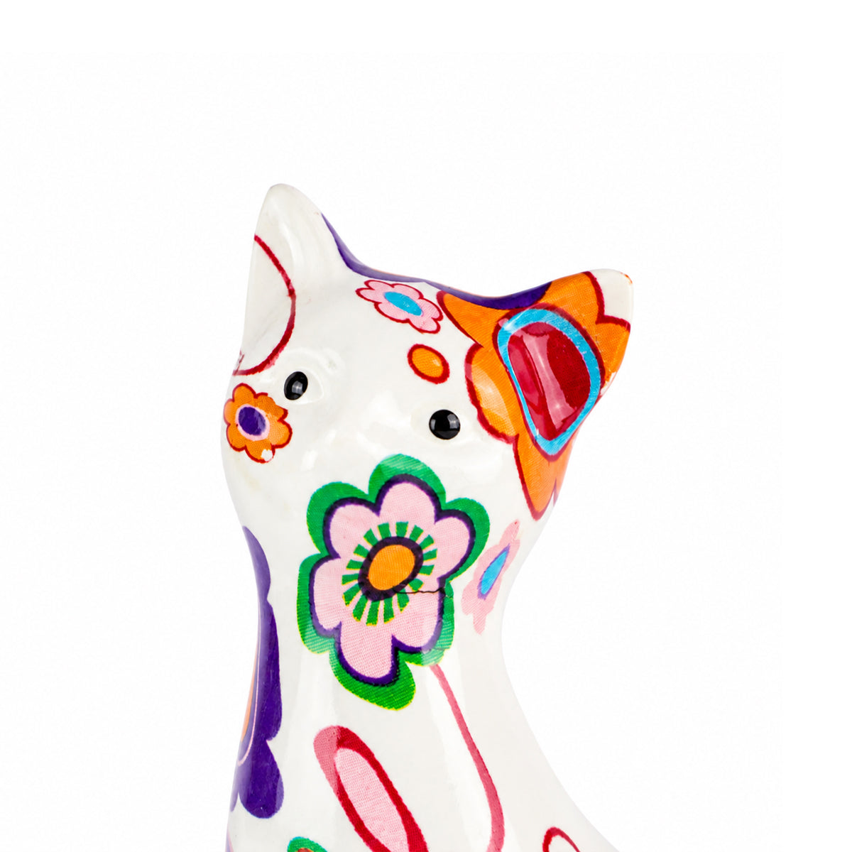 The Writershub Floral White Cat Figurine – Hand-Painted Polyresin Décor