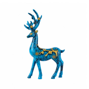 Two Deer Figurines Distressed Blue and Gold Finish Showpiece