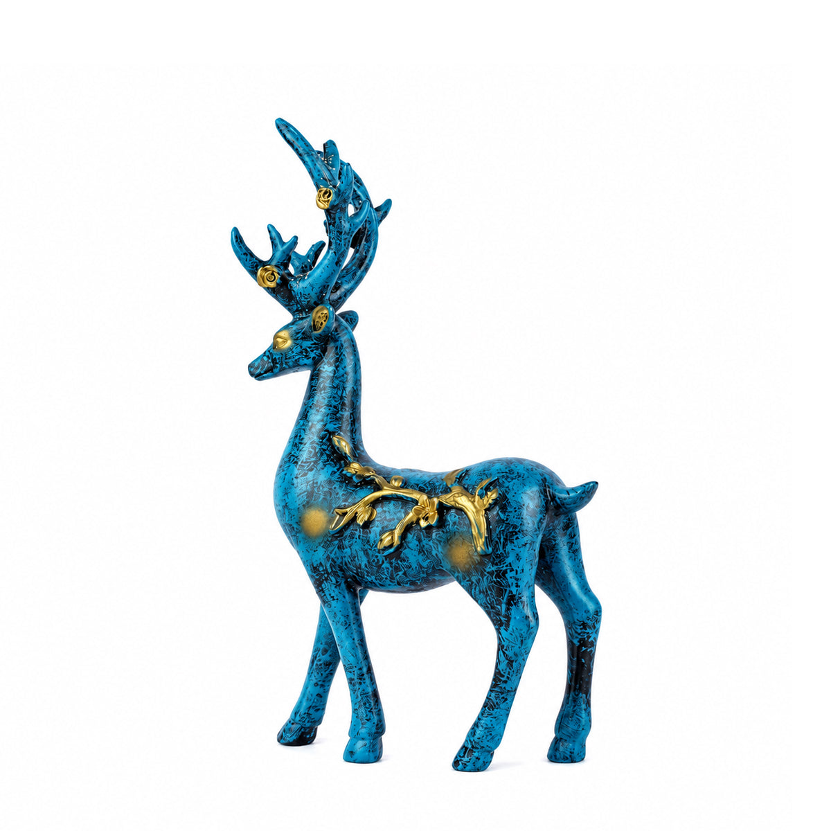 Two Deer Figurines Distressed Blue and Gold Finish Showpiece