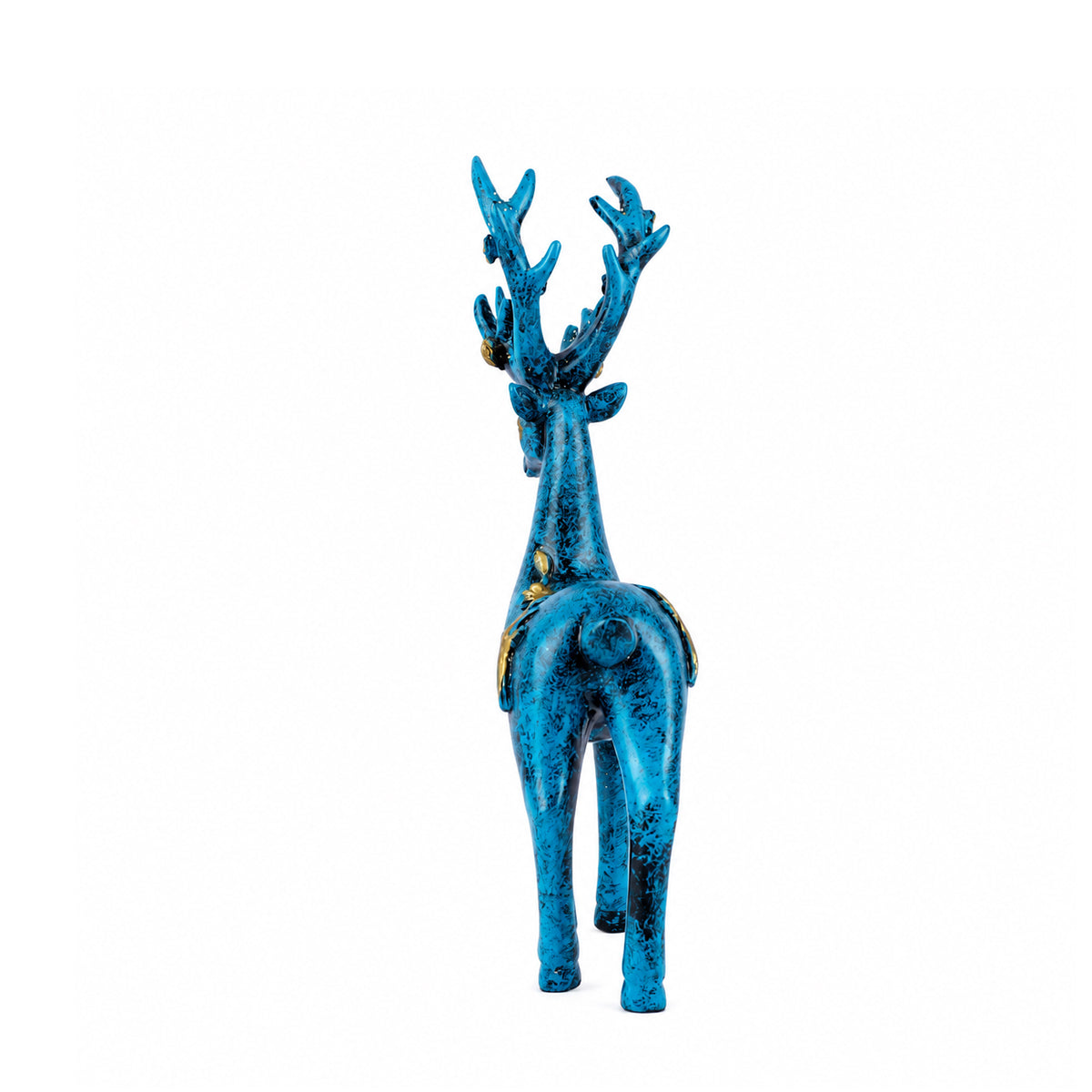 Two Deer Figurines Distressed Blue and Gold Finish Showpiece
