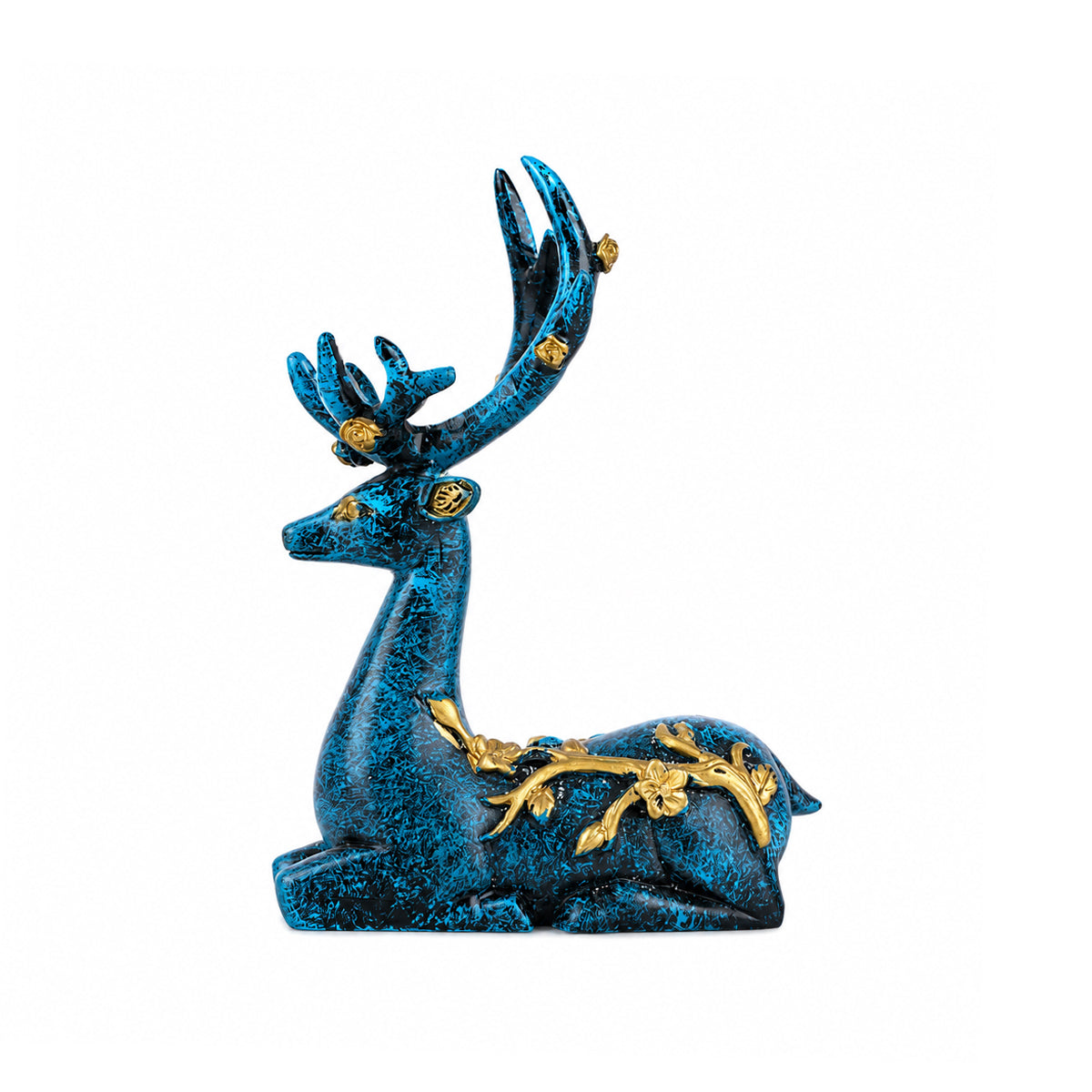 Two Deer Figurines Distressed Blue and Gold Finish Showpiece