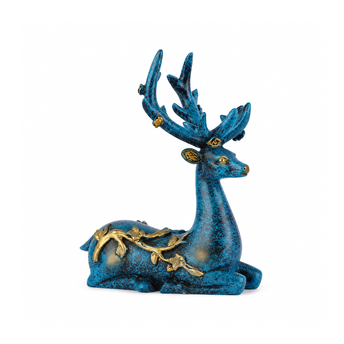 Two Deer Figurines Distressed Blue and Gold Finish Showpiece