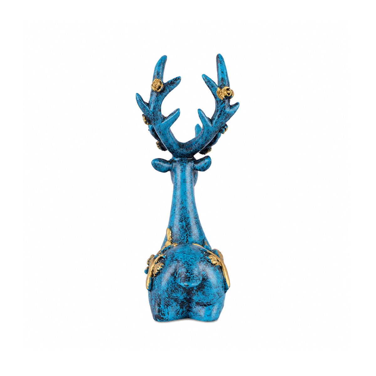 Two Deer Figurines Distressed Blue and Gold Finish Showpiece