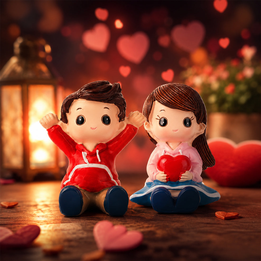 Miniature Couple Showpiece Red Pink Romantic Figurine