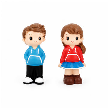 Set of Polyresin Couple Figurines Blue Red Romantic Showpiece