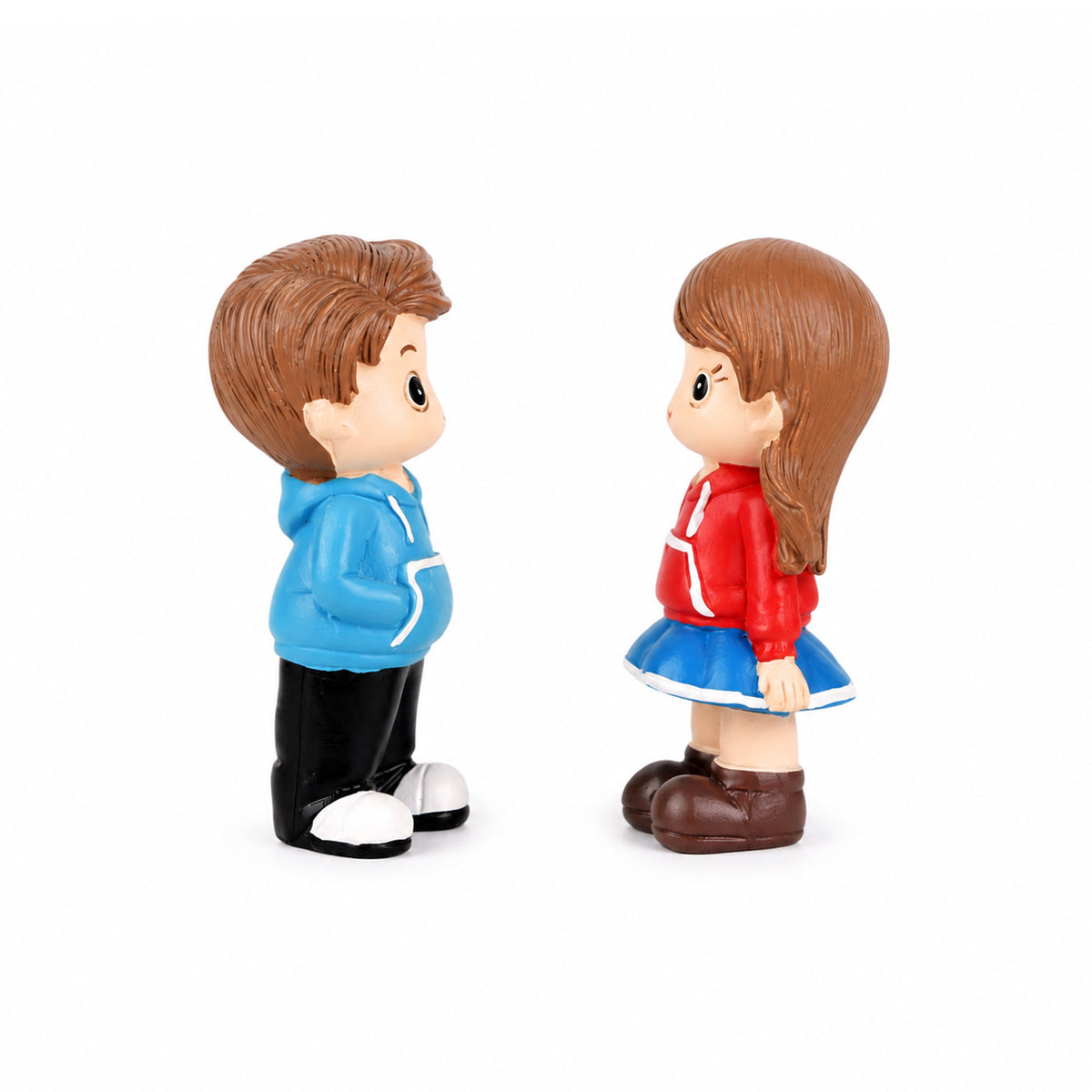 Set of Polyresin Couple Figurines Blue Red Romantic Showpiece