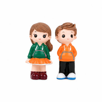 Set of Polyresin Couple Figurines Boy Girl Orange Red