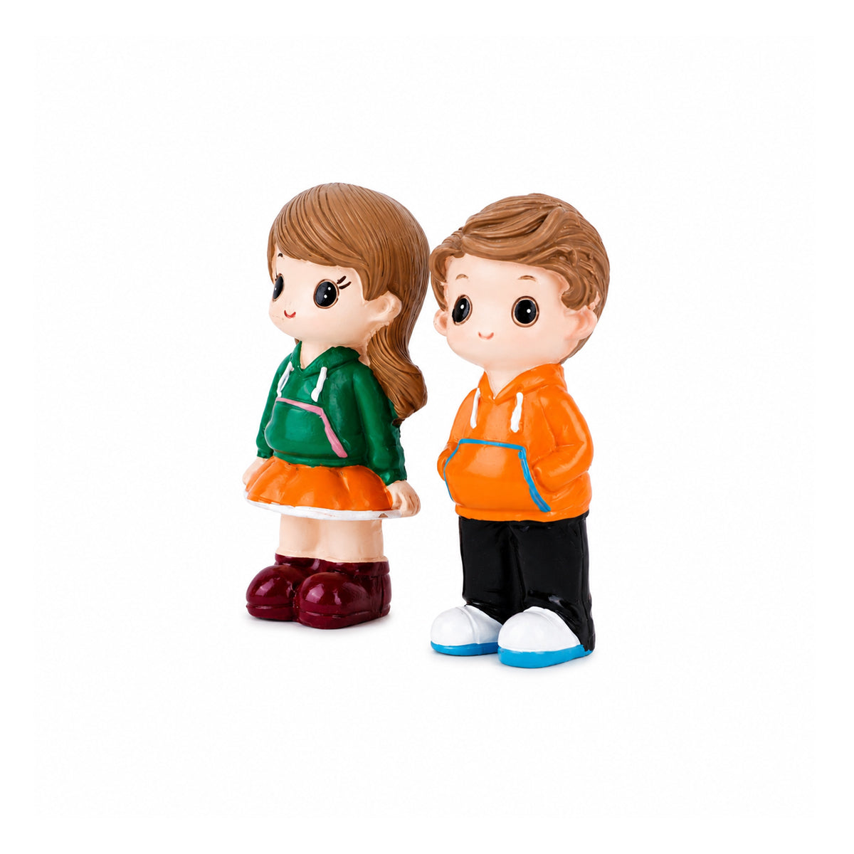 Set of Polyresin Couple Figurines Boy Girl Orange Red