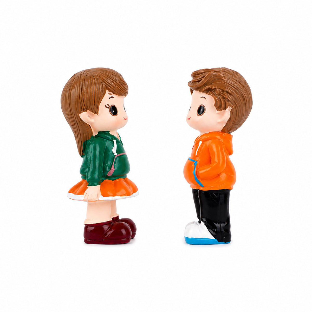 Set of Polyresin Couple Figurines Boy Girl Orange Red
