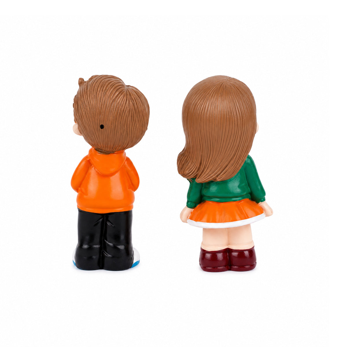 Set of Polyresin Couple Figurines Boy Girl Orange Red