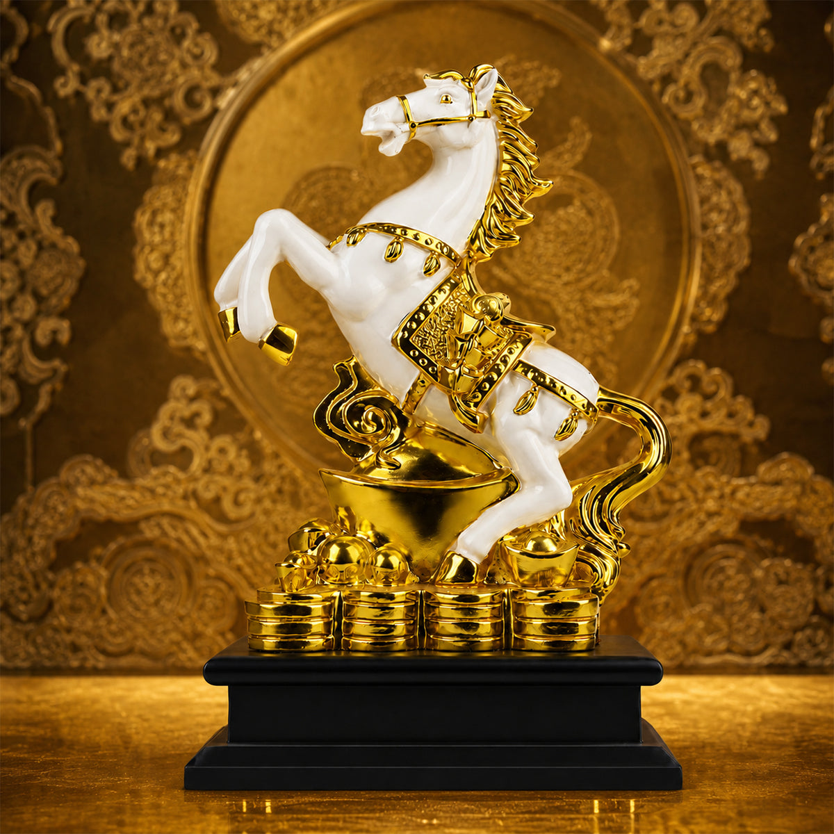 Golden Horse on Ingot Feng Shui Statue | Attract Wealth & Success
