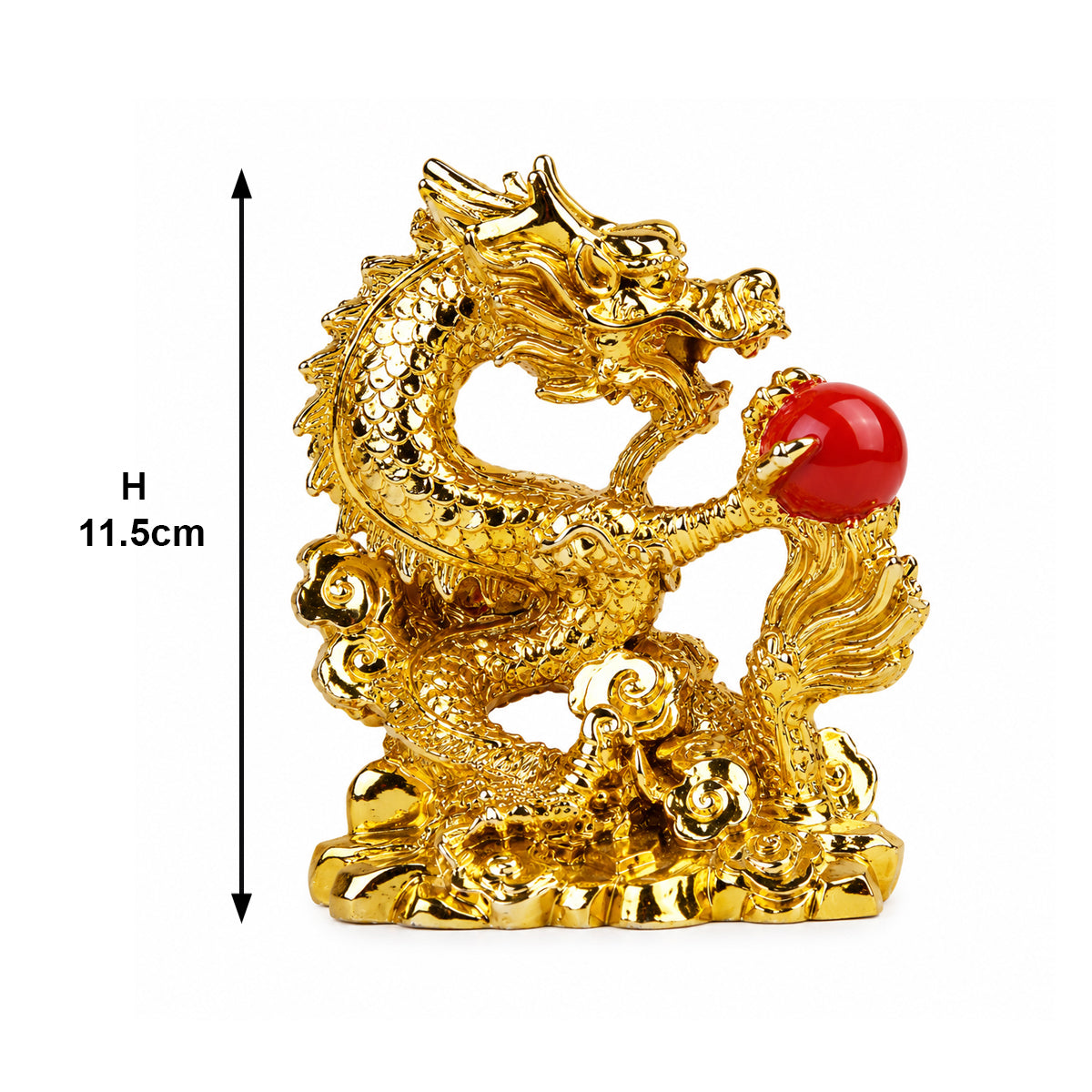Feng Shui Golden Dragon Couple Statue with Red Pearl