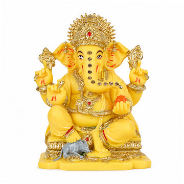The Writershub Ganpati Bappa Idol with Golden Crown & Modak – Polyresin