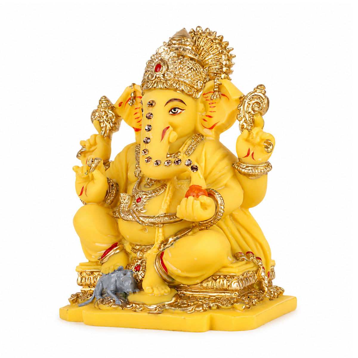 The Writershub Ganpati Bappa Idol with Golden Crown & Modak – Polyresin