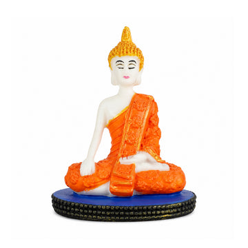 Meditating Gautam Buddha Statue – Orange & Gold Polyresin