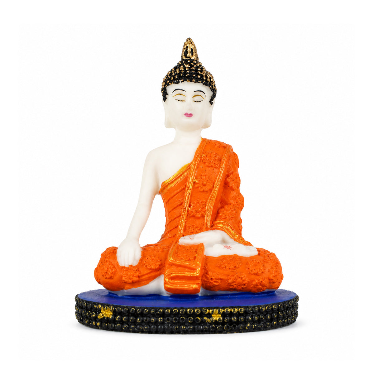 Meditating Gautam Buddha Statue – Orange & Gold Polyresin