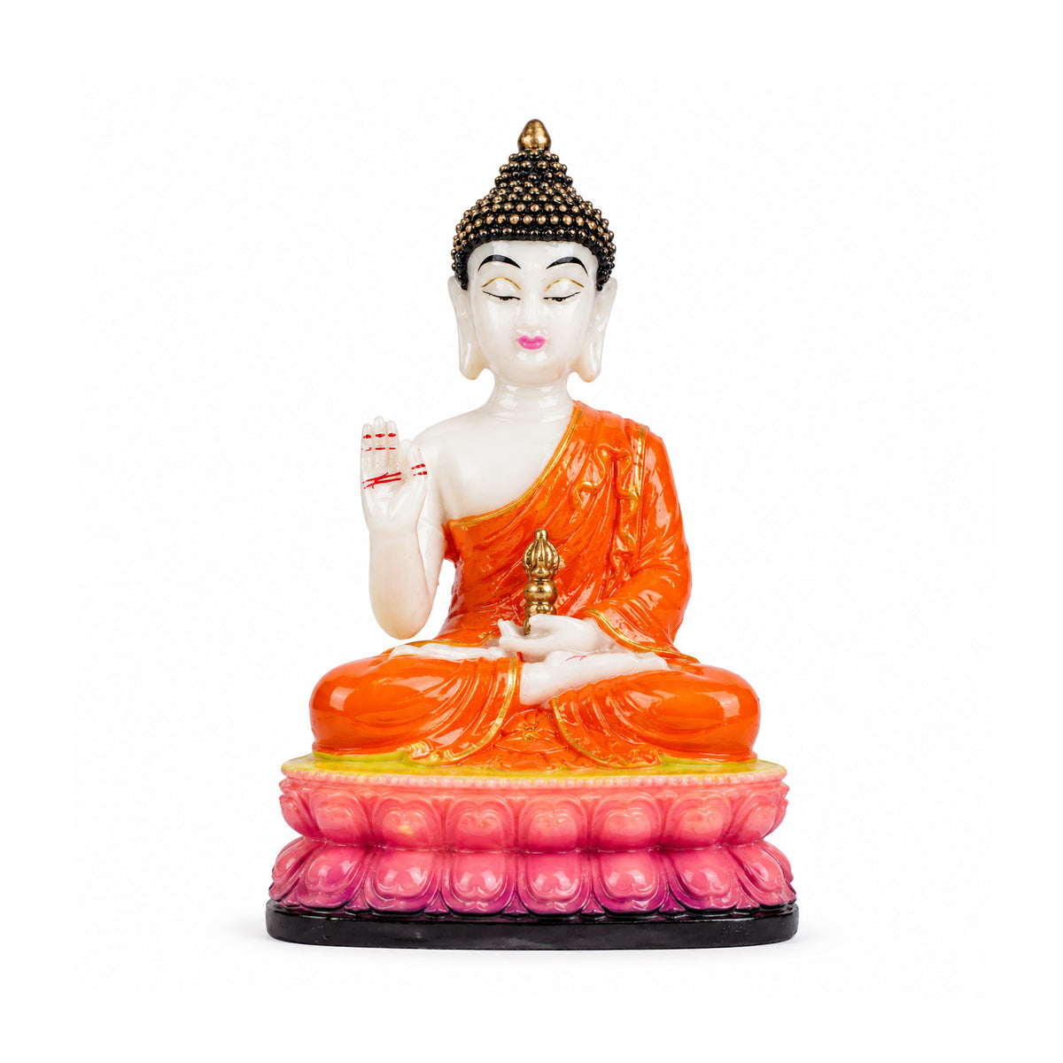 Meditating Gautam Buddha Statue – Orange & Gold Polyresin