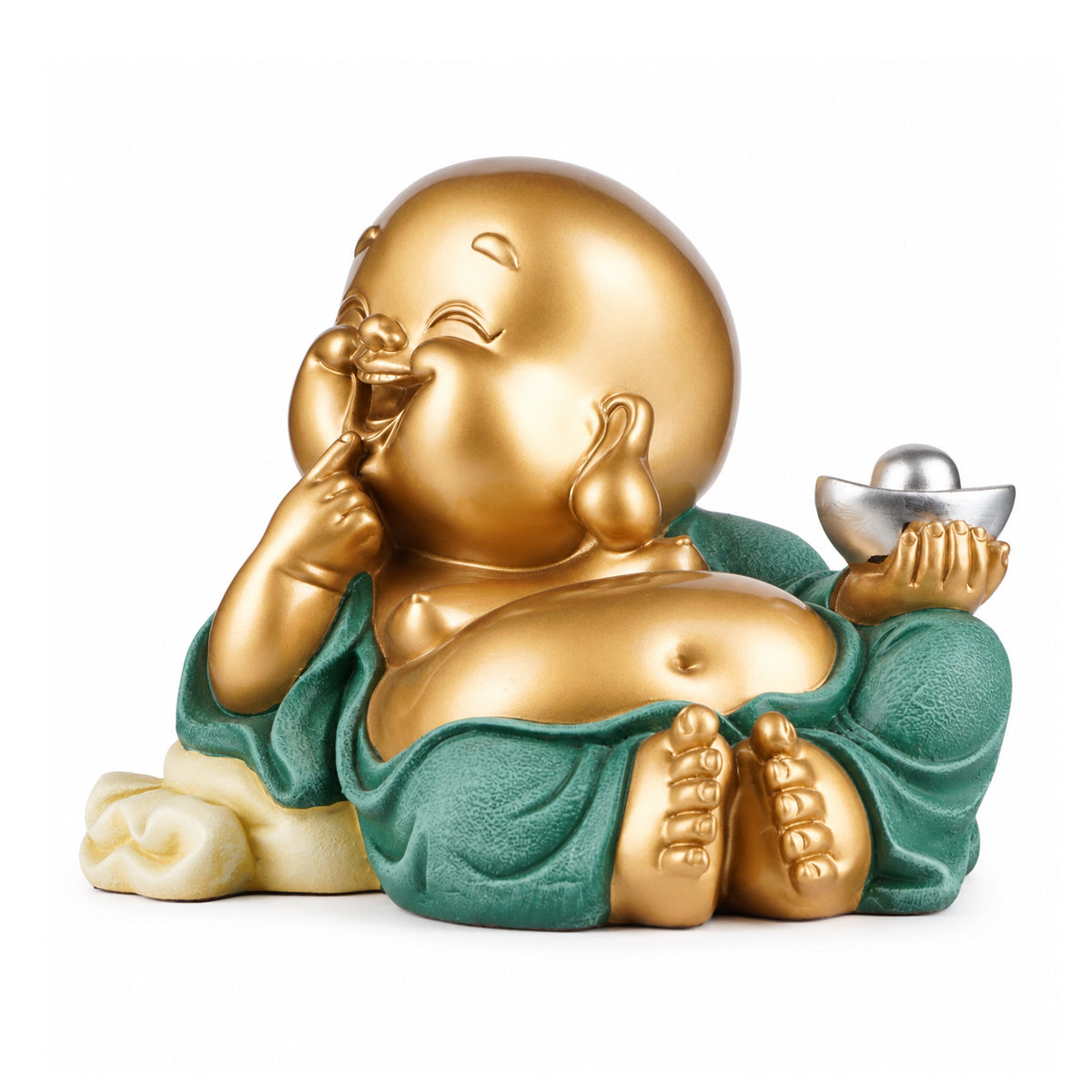 The Writershub Smiling Laughing Buddha Polyresin Statue Holding Bowl