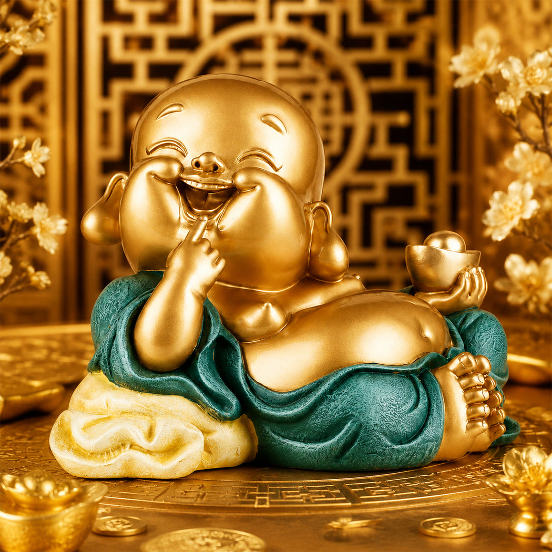 The Writershub Smiling Laughing Buddha Polyresin Statue Holding Bowl