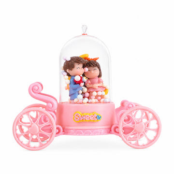 Cute Couple Figurine in Pink Carriage Dome with Moon - Decorative Showpiece