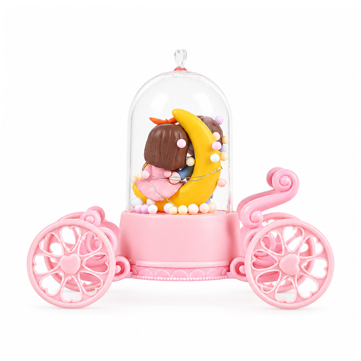 Cute Couple Figurine in Pink Carriage Dome with Moon - Decorative Showpiece