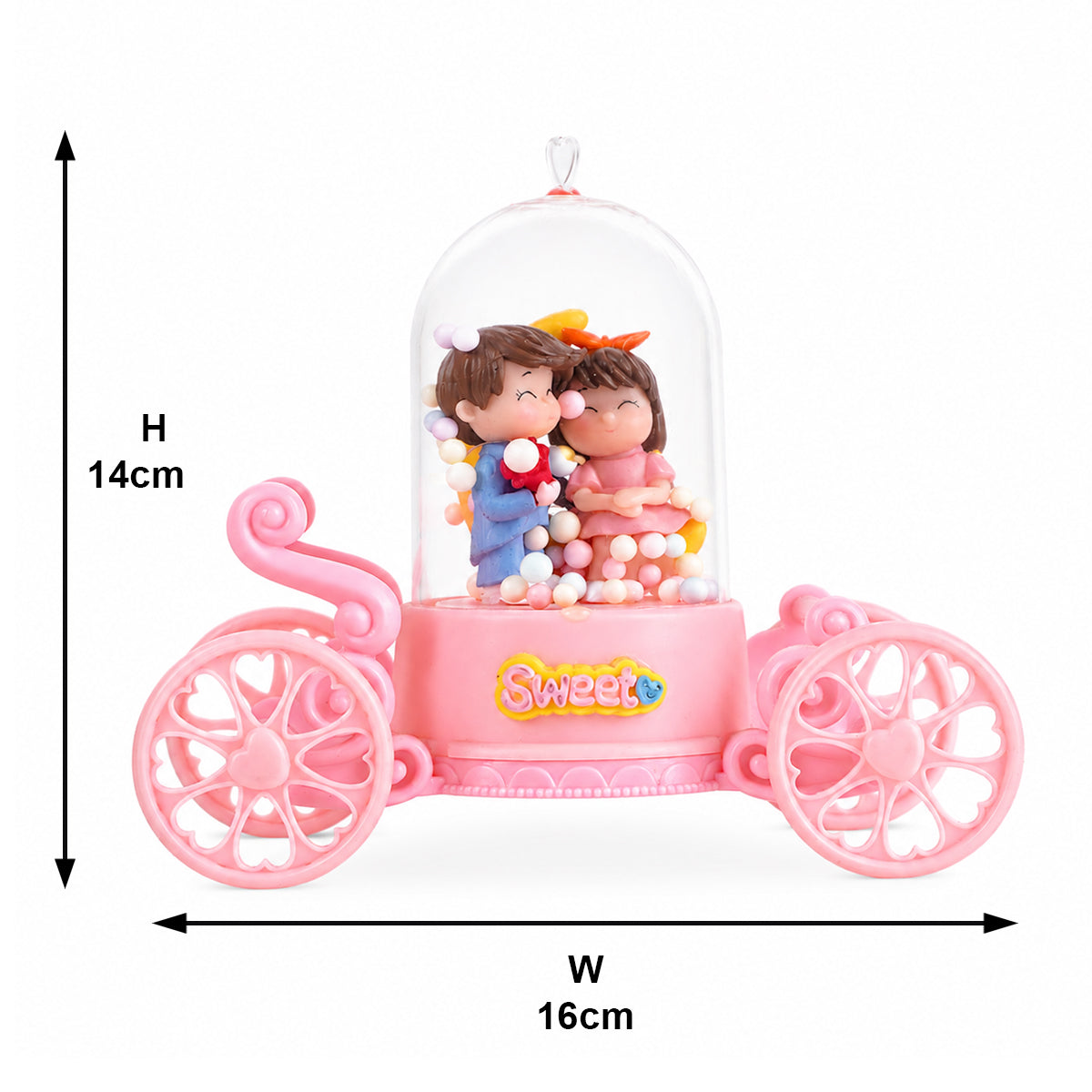 Cute Couple Figurine in Pink Carriage Dome with Moon - Decorative Showpiece
