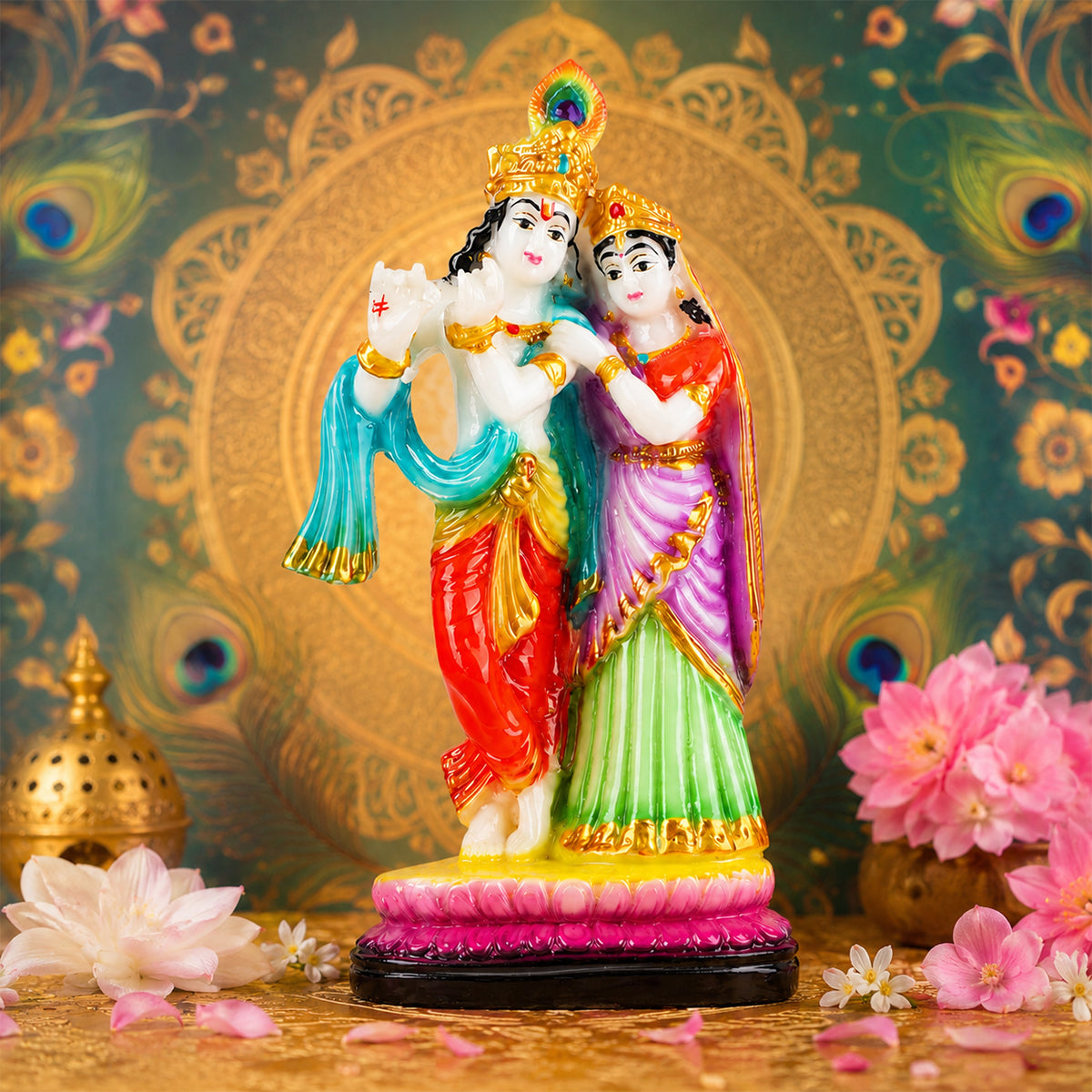 Radha Krishna Idol – Multicolour Polyresin, Matte Finish