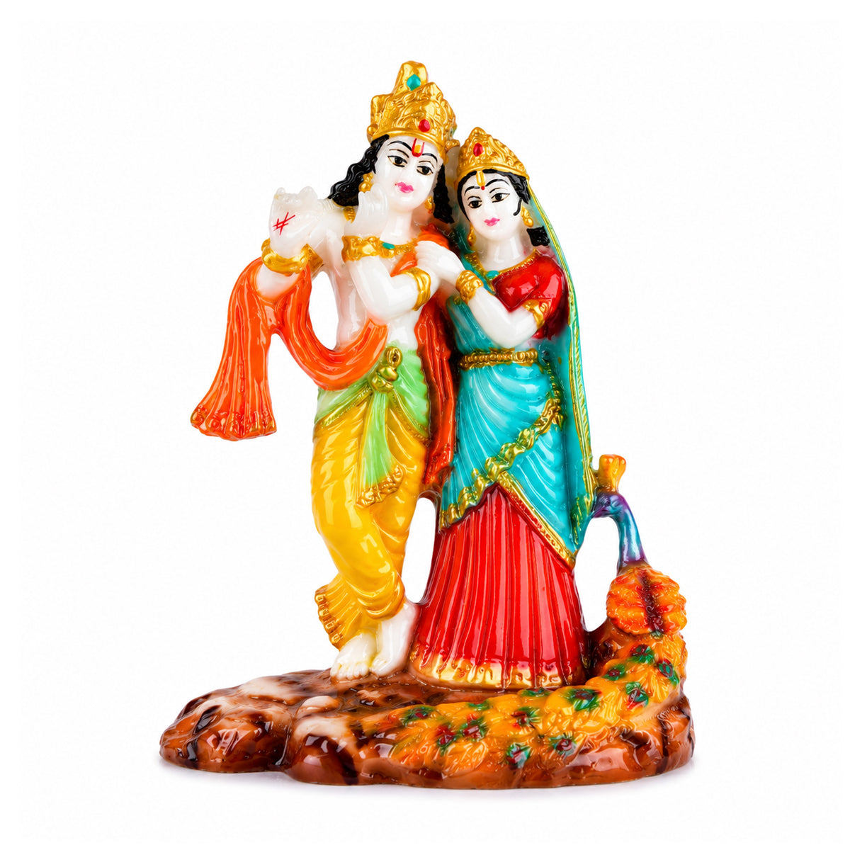 Radha Krishna Idol with Peacock – Multicolour Polyresin, Matte Finish