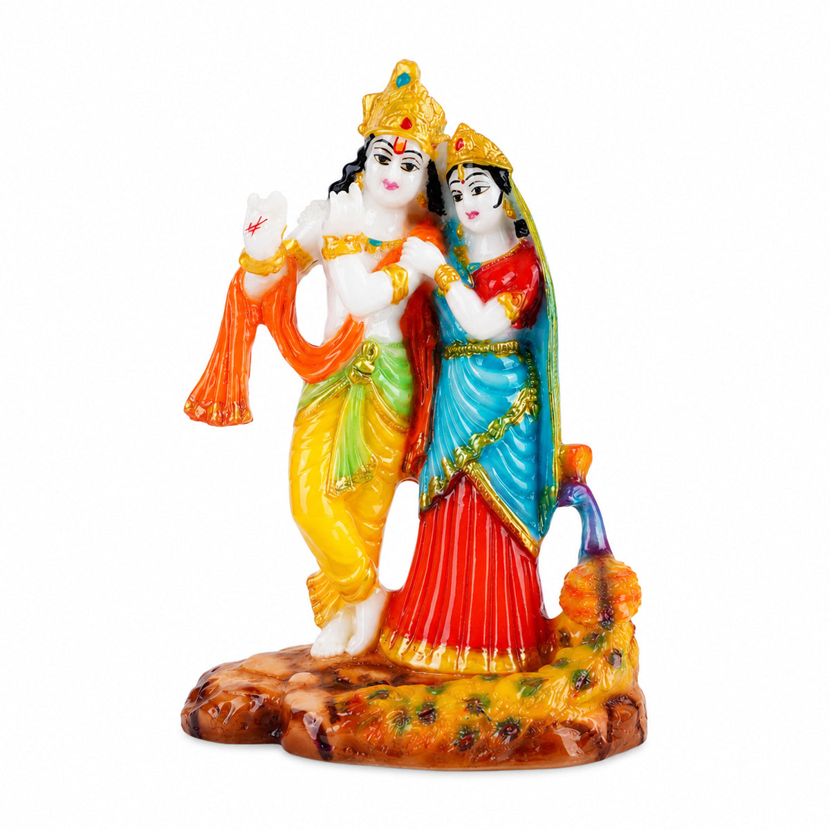 Radha Krishna Idol with Peacock – Multicolour Polyresin, Matte Finish