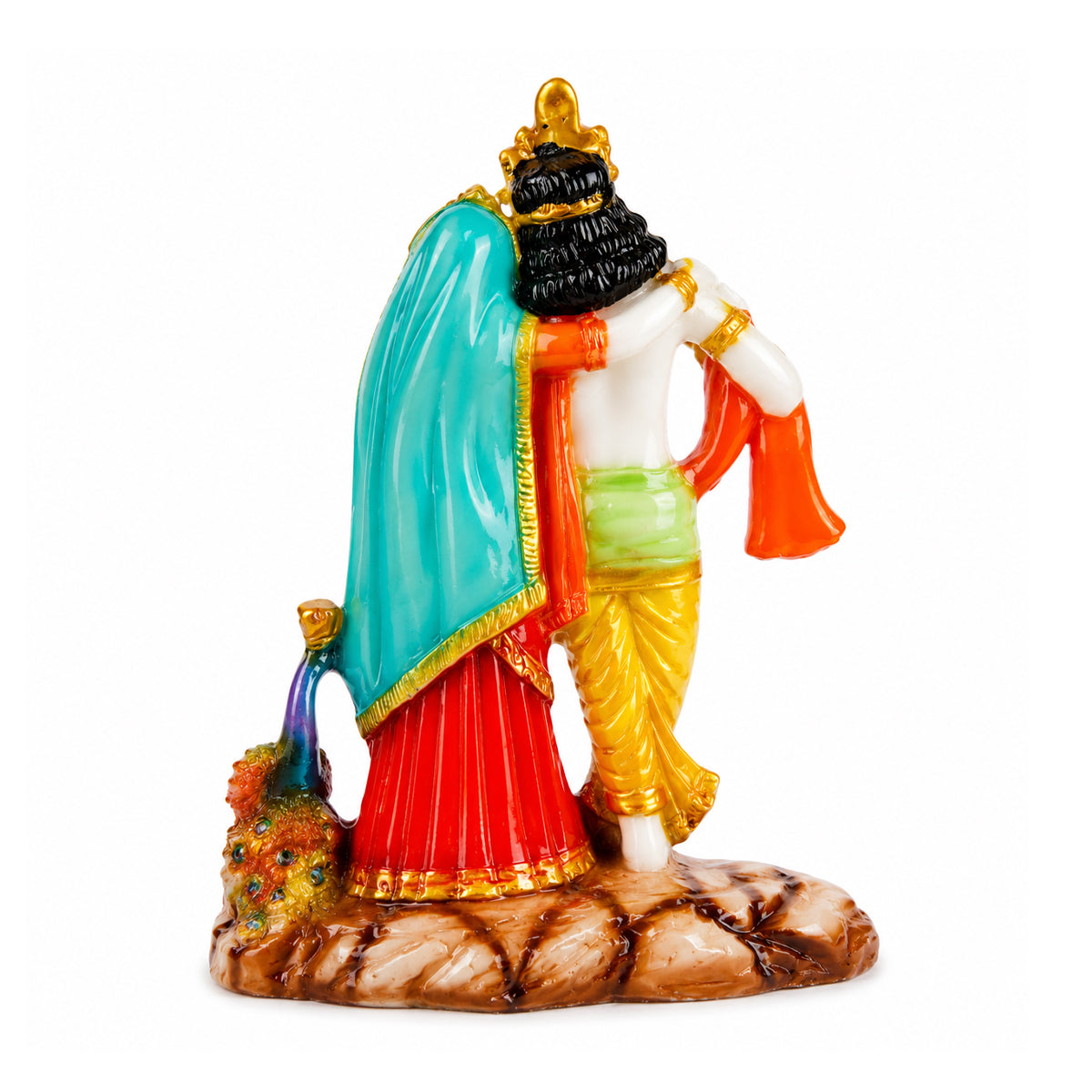Radha Krishna Idol with Peacock – Multicolour Polyresin, Matte Finish