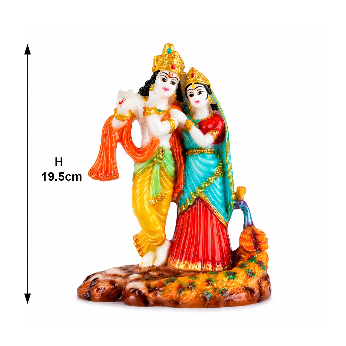 Radha Krishna Idol with Peacock – Multicolour Polyresin, Matte Finish